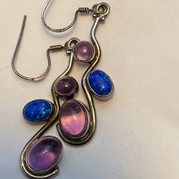 🌴Artisan made sterling silver amethyst opal earrings - Picture 5 of 9